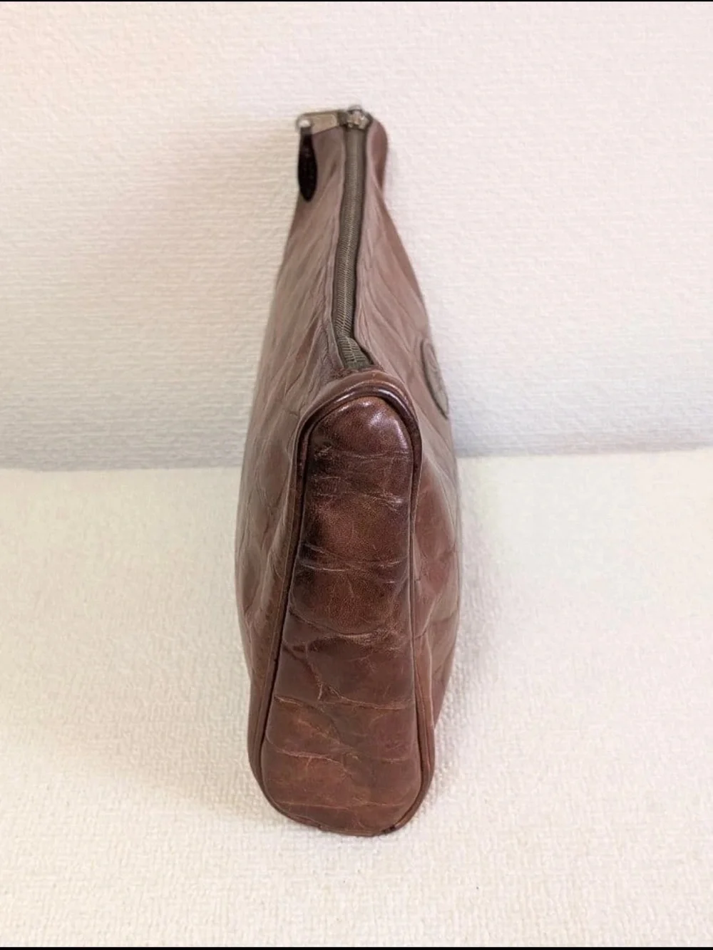 Mulberry Brown Croc-Embossed Leather Cosmetic Pouch